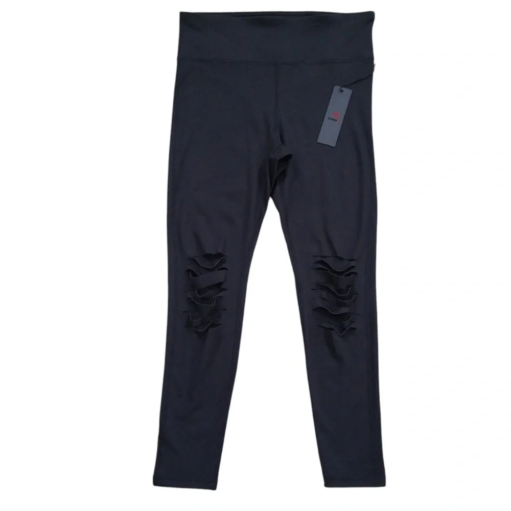 Mono B Women's Black Shredded‎ Knee Laser Cut High Waist Leggings Size XL NEW - Picture 5 of 15